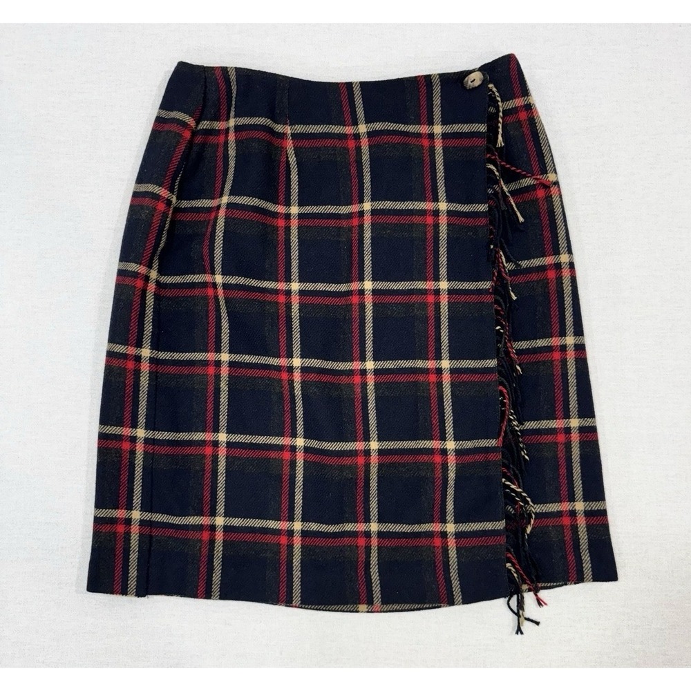 Sag Harbor Skirt Womens Size 14  Check Plaid Wool Blend Faux Wrap Side Tassels